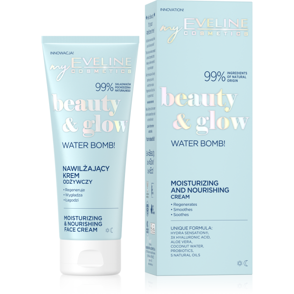 Eveline Beauty & Glow Water Bomb! Moisturizing and Nourishing Cream for Dry and Dehydrated Skin