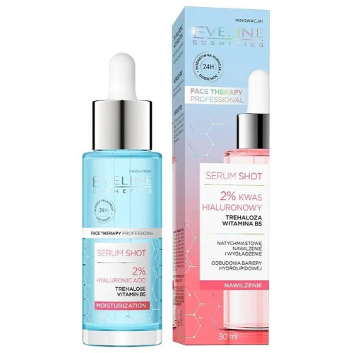Eveline Serum Shot Moisturizing Treatment 2% Hyaluronic Acid for Face, Neck and Decolletage