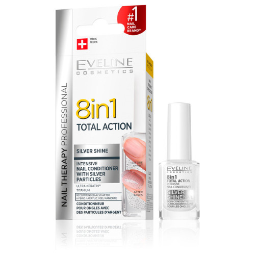 Eveline Nail Therapy Total Action Concentrated Nail Conditioner with Silver Particles 8in1 Silver Shine