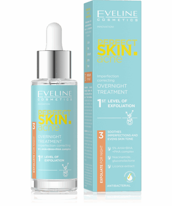 Eveline Perfect Skin Acne Night Treatment Correcting Imperfections 1 Exfoliation Level 5% Acid Complex