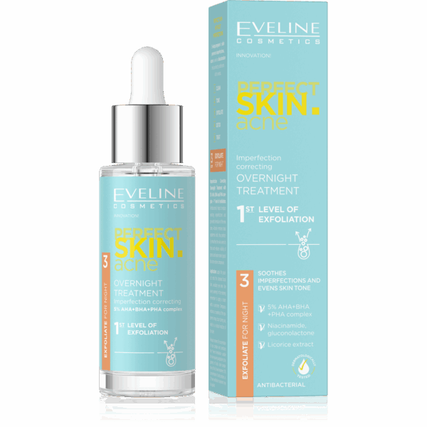 Eveline Perfect Skin Acne Night Treatment Correcting Imperfections 1 Exfoliation Level 5% Acid Complex