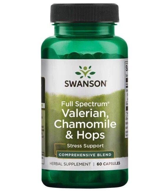 Swanson Valerian, Chamomile & Hops for Relaxation and Restful Sleep 60 Capsules